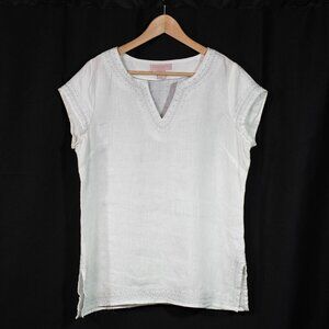 Saint Tropez West Top Womens Medium White Linen Silver Metallic Embroidery Kurti